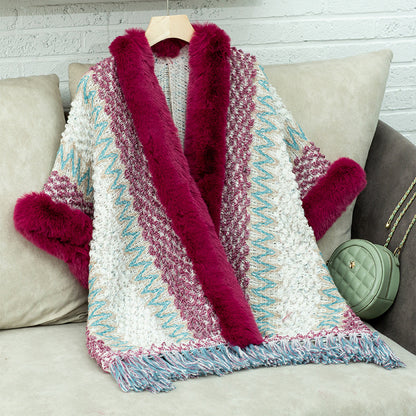 Dames Pull-over doux avec garniture en fausse fourrure luxueuse Chic und Stil