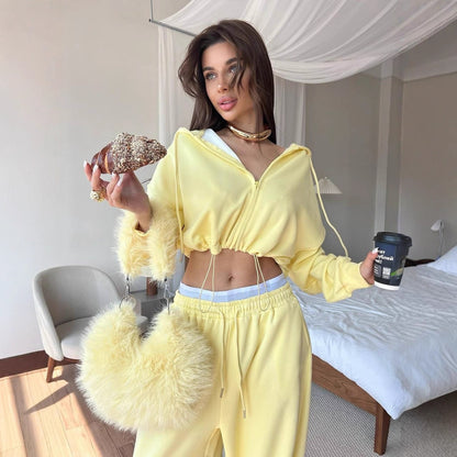 Ladies cropped hoodie and relaxed sweatpants set Chic and Style