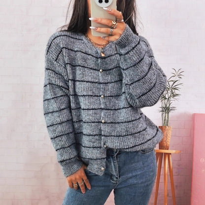 Dames confortable cardigan avec motif rayé élégant et boutons brillants Chic und Stil