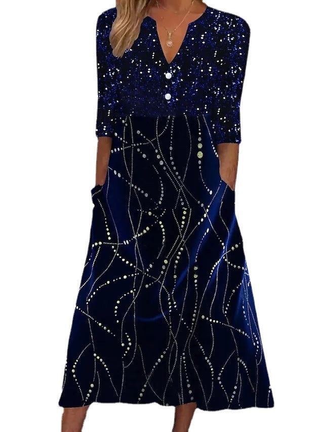 Robe midi scintillante pour femmes avec poches et élégant décolleté en V Chic und Stil