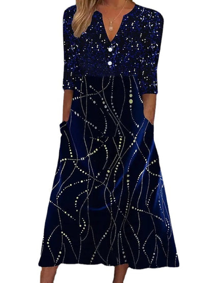 Robe midi scintillante pour femmes avec poches et élégant décolleté en V Chic und Stil