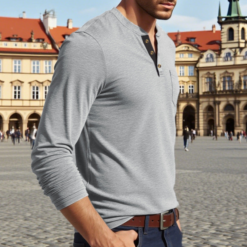 Chemise Henley à manches longues pour hommes avec boutons et accents élégants Chic und Stil
