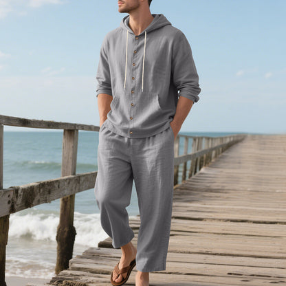 Homme pull à capuche confortable avec patte de boutonnage et pantalon décontracté Chic und Stil