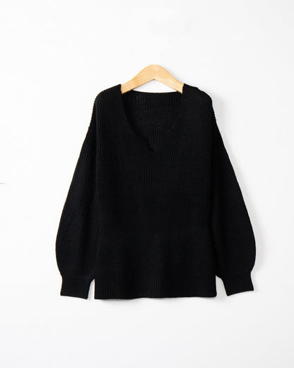 Pull en grosse maille pour femmes avec décolleté en V profond et coupe décontractée Chic und Stil