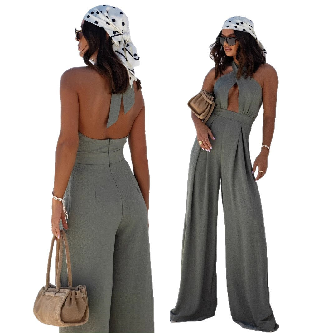 Dames Cut-Out Halter Neck Pantalon Large Chic und Stil