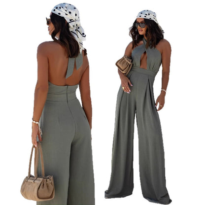 Dames Cut-Out Halter Neck Pantalon Large Chic und Stil
