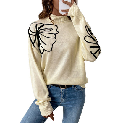 Pull-over en tricot pour femmes avec design floral et col montant Chic und Stil