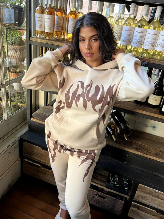 Dames Ensemble de sweat à capuche et de jogging sportif avec impression graphique unique Chic und Stil