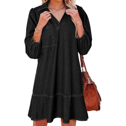 Robe en denim pour femmes avec des manches volumineuses et une poche latérale Chic und Stil