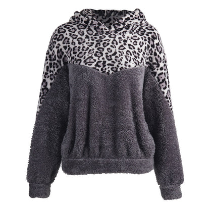 Dames Pull en teddy confortable avec capuche et motif léopard Chic und Stil