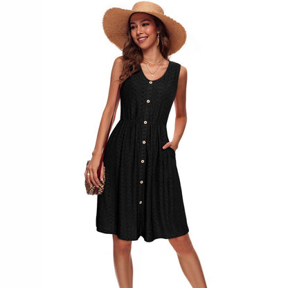 Robe d'été à boutons pour femmes avec ceinture élastique à la taille et poches pratiques Chic und Stil