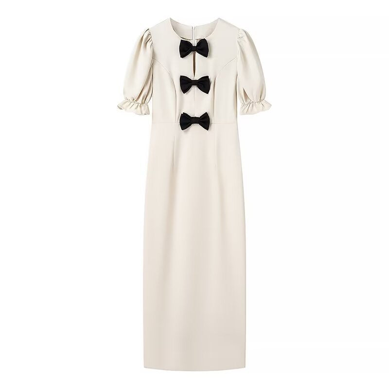 Dames Robe maxi élégante avec détail de nœud unique et conception à manches bouffantes Chic und Stil