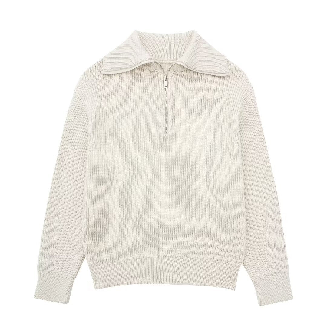 Pull en tricot pour femmes avec col montant et fermeture éclair Chic und Stil