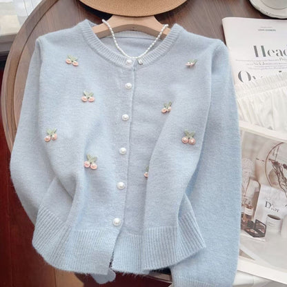 Dames Élégant Gilet en Tricot avec Applications Florales Chic und Stil