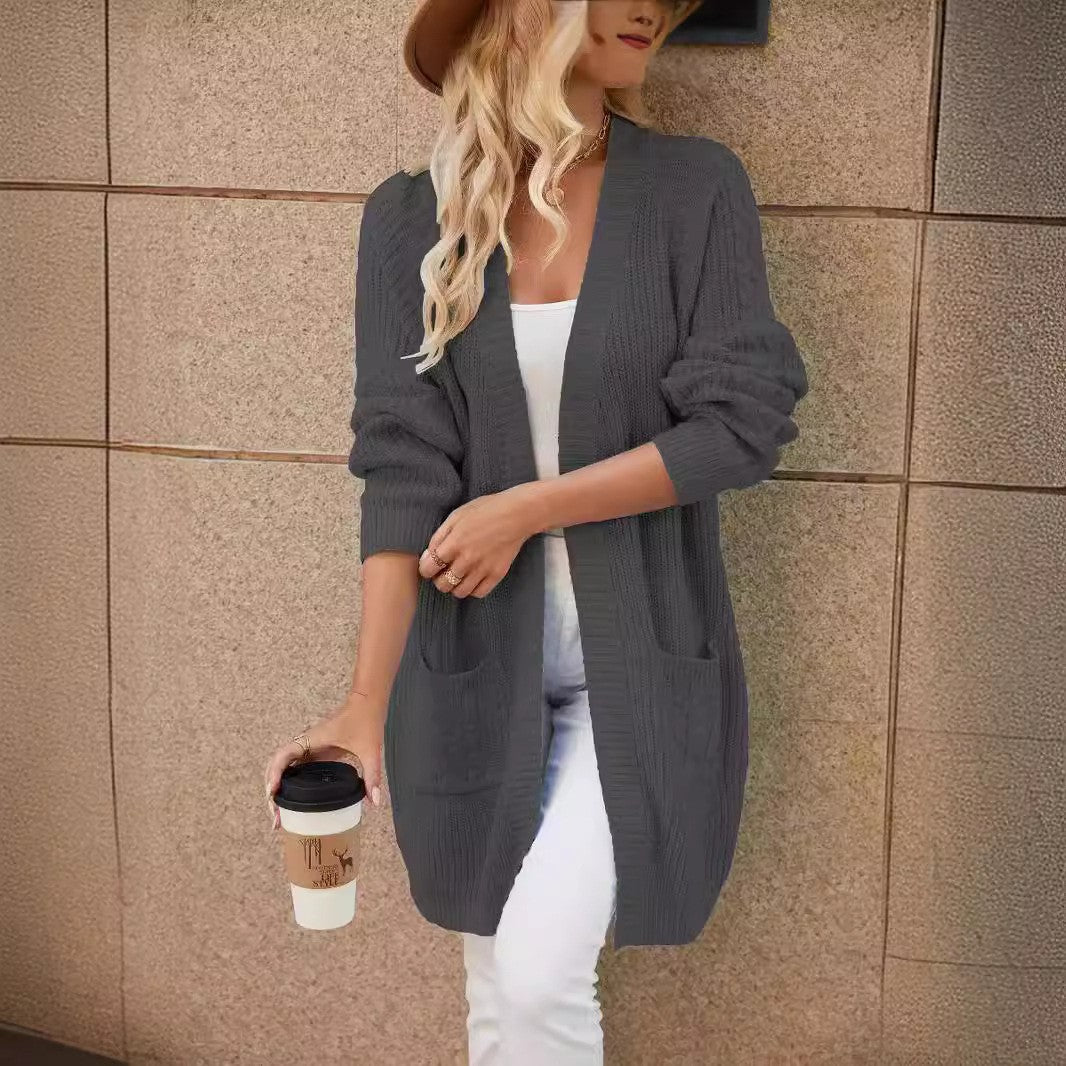 Dames gilet long en tricot aérien avec poches pratiques Chic und Stil