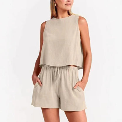 Dames Détente Ajustée Deux-Pièces Ensemble Shorts Chic und Stil
