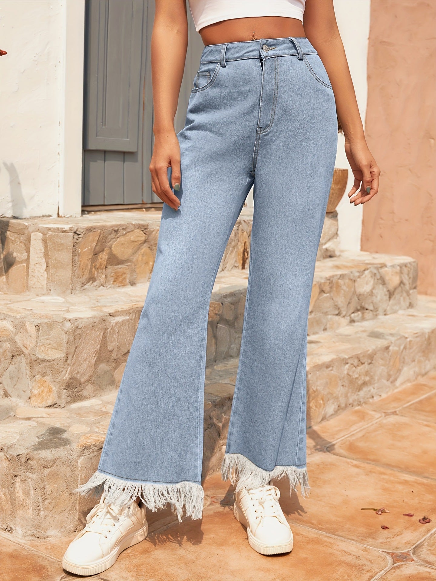 Palazzo pants for women with frayed hem details and a high waist Chic und Stil