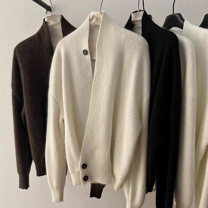 Dames Cardigan en tricot à la mode avec revers tendance Chic und Stil