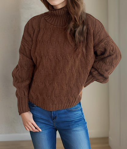 Pull femme en tricot avec col haut et aspect torsadé structuré Chic und Stil