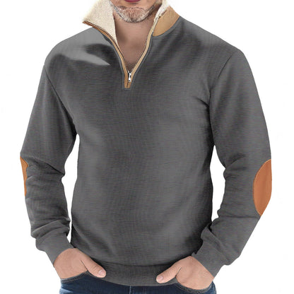 Microfleece pullover for men with half zip and contrasting elbow patches Chic und Stil