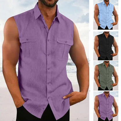 Chemise sans manches en chambray pour hommes avec poches poitrine et détails de boutons Chic und Stil