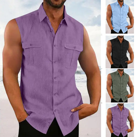 Chemise sans manches en chambray pour hommes avec poches poitrine et détails de boutons Chic und Stil