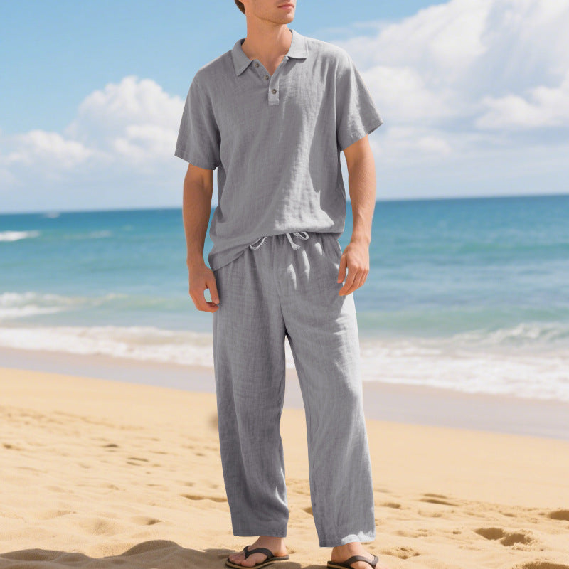 Tenue d'été décontractée pour hommes avec polo en coton de haute qualité à manches courtes et pantalons en lin confortables Chic und Stil
