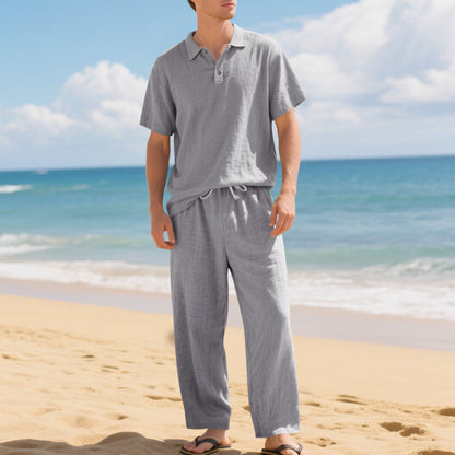 Tenue d'été décontractée pour hommes avec polo en coton de haute qualité à manches courtes et pantalons en lin confortables Chic und Stil