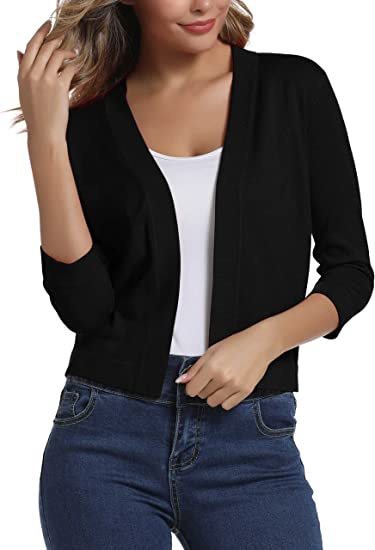 Dames cardigan décontracté avec devant ouvert et manches 3/4 Chic und Stil