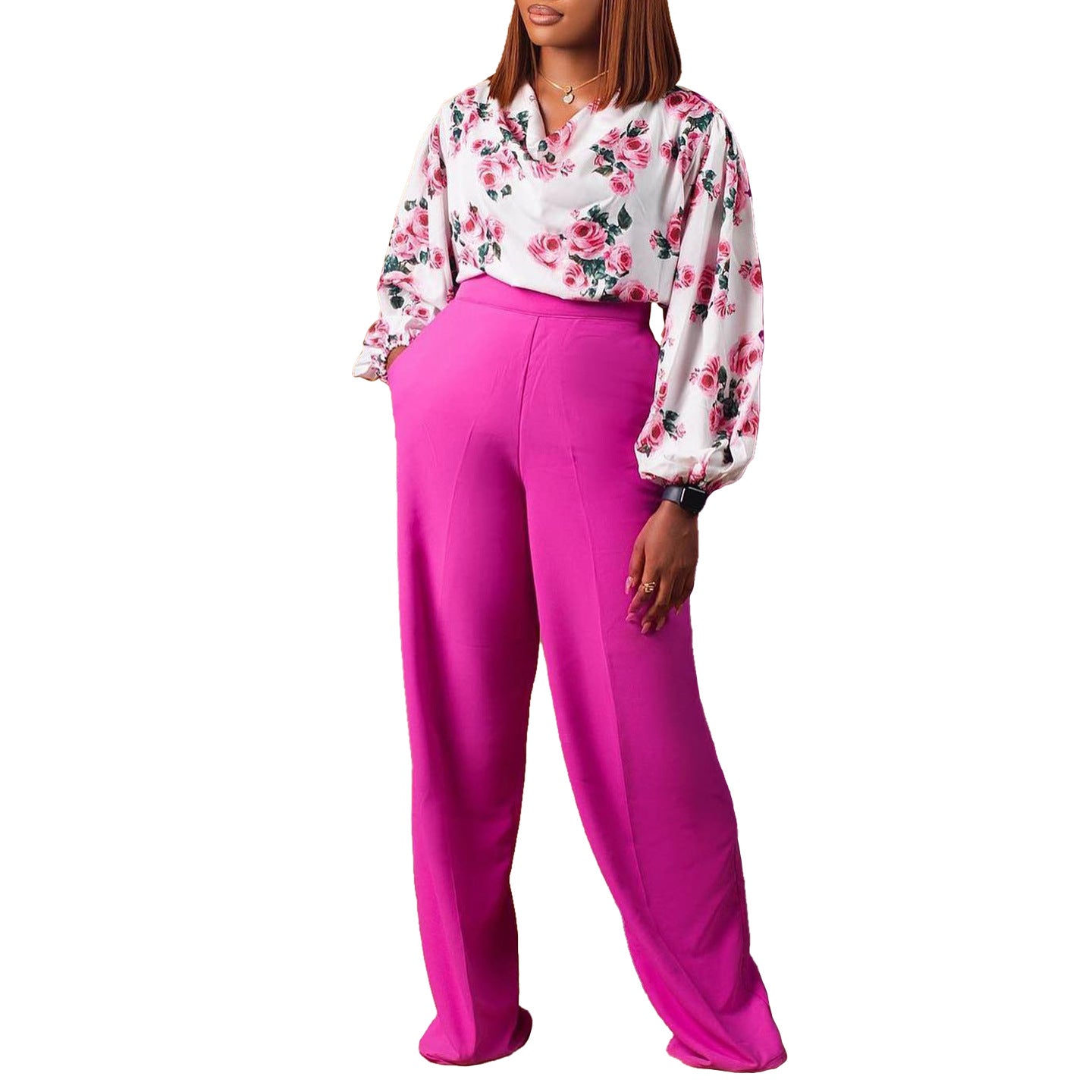Combinaison pour femmes avec haut floral et pantalons larges Chic und Stil