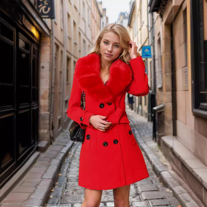 Elegant trench coat for ladies with faux fur collar and waist belt Chic und Stil