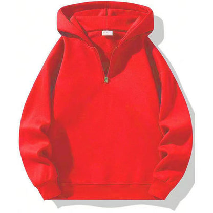 Women Fleece Hooded Pullover with Short Zip Opening Chic und Stil