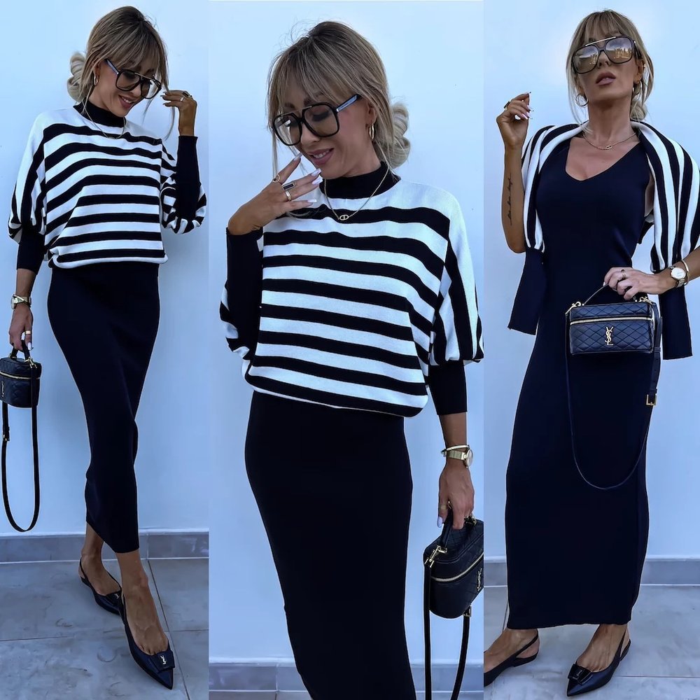 Dames Robe rayée élégante avec coupe ample et veste décontractée Chic und Stil
