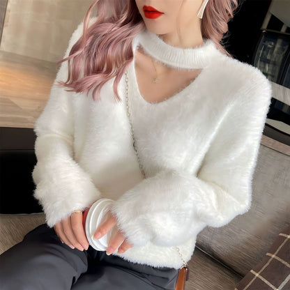 Pull en V avec col haut pour femmes douce Chic und Stil