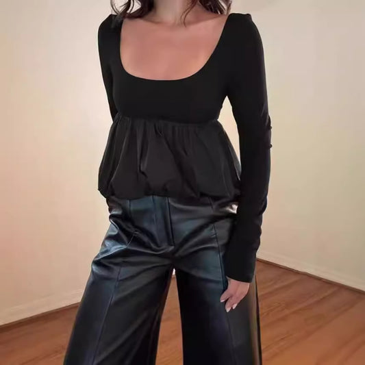 Dames Élégante chemise avec design plissé et ourlet large Chic und Stil