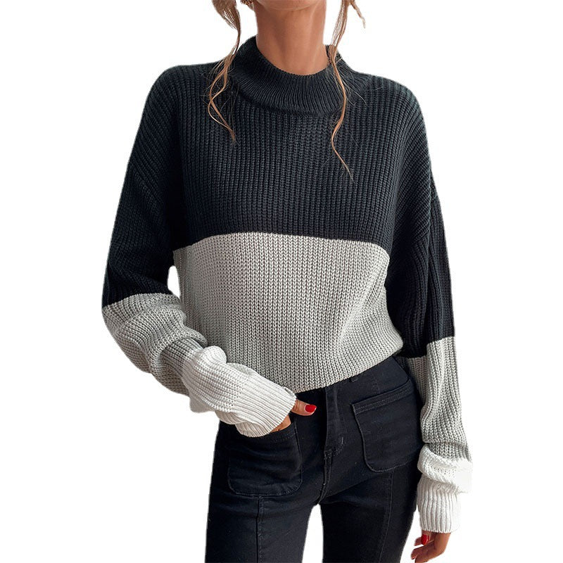 Pull en tricot épais pour femmes avec un design de blocs de couleurs innovant Chic und Stil