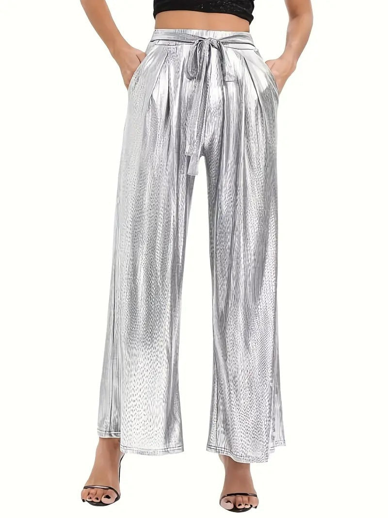 Elegant pleated pants for women with a glossy finish Chic and Style