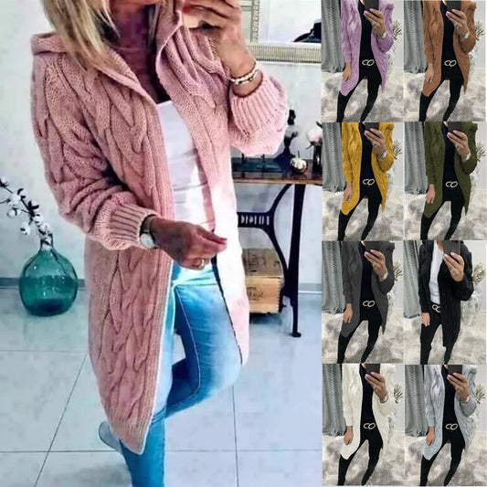 Dames Gros Tricot Cardigan avec Capuche et Motif en Relief Chic und Stil