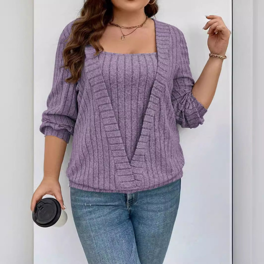 Pull en maille décontracté pour femmes avec décolleté en V profond et texture côtelée Chic und Stil
