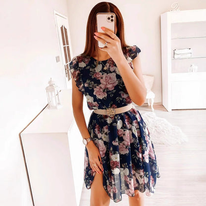 Robe midi à volants floraux pour femmes Chic und Stil
