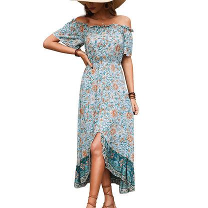 Robe maxi à fleurs off-shoulder pour femmes avec ourlet à volants Chic und Stil