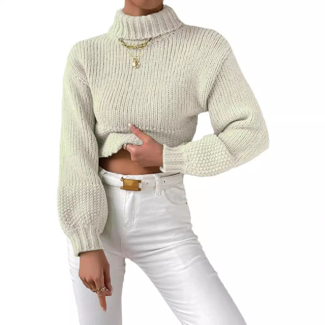 Dames gros tricot pull avec col haut Chic und Stil