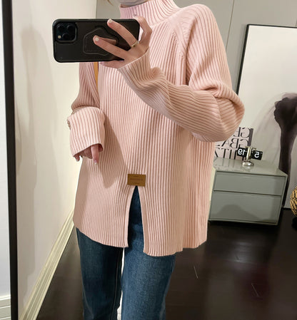 Dames Pull en Maille Moderne avec Col Montant et Coupe Asymétrique Chic und Stil