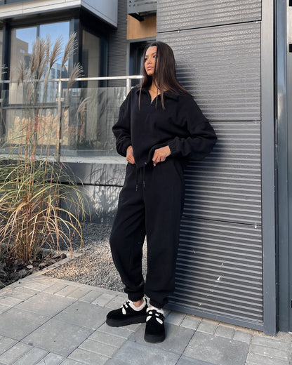 Dames Fleece-Loungewear avec col montant et zip Chic und Stil