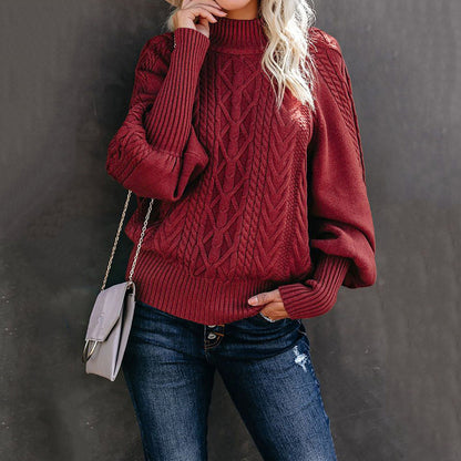 Dames pull en grosse maille avec col montant et manches en forme de ballon Chic und Stil