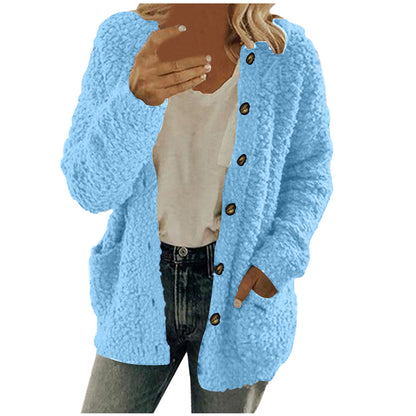 Dames Douillette Veste en Fleece en Peluche avec Poches Pratiques Chic und Stil