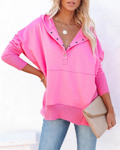 Sweat à capuche décontracté pour femmes avec patte de boutonnage et poche kangourou Chic und Stil