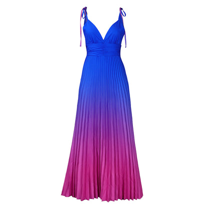 Robe maxi plissée pour femmes avec bretelles réglables et décolleté en V Chic und Stil