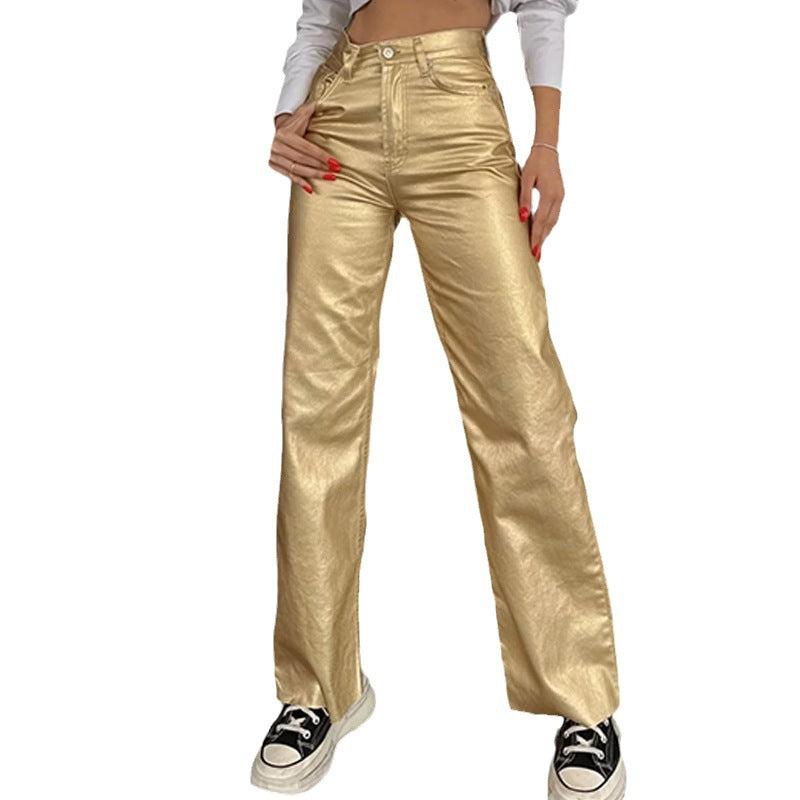 Metallic looking women's pants with a wide leg Chic und Stil