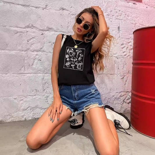 T-shirt sans manches pour femmes avec motif de champignon Chic und Stil